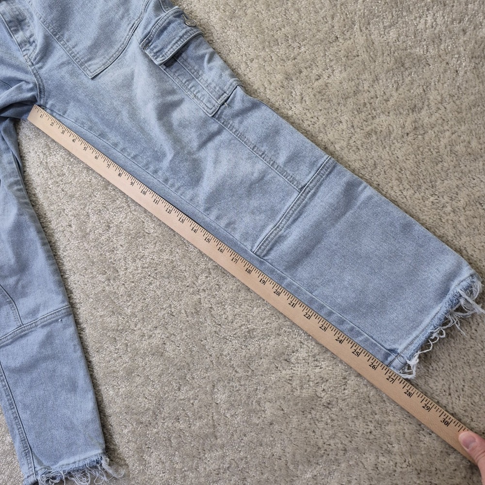 Kancan High Rise Cargo Jeans 7/27 Light Wash Blue Actual 30 Slim Straight Ankle - Picture 12 of 14